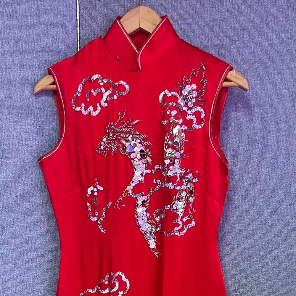 Vintage Silk Satin Cheongsam Dress Vintage Chinese Dress Medium